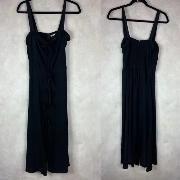 Reformation Black Eddie Tank Straps Midi Crepe Bows Dress Women's Size 10 - Picture 4 of 5